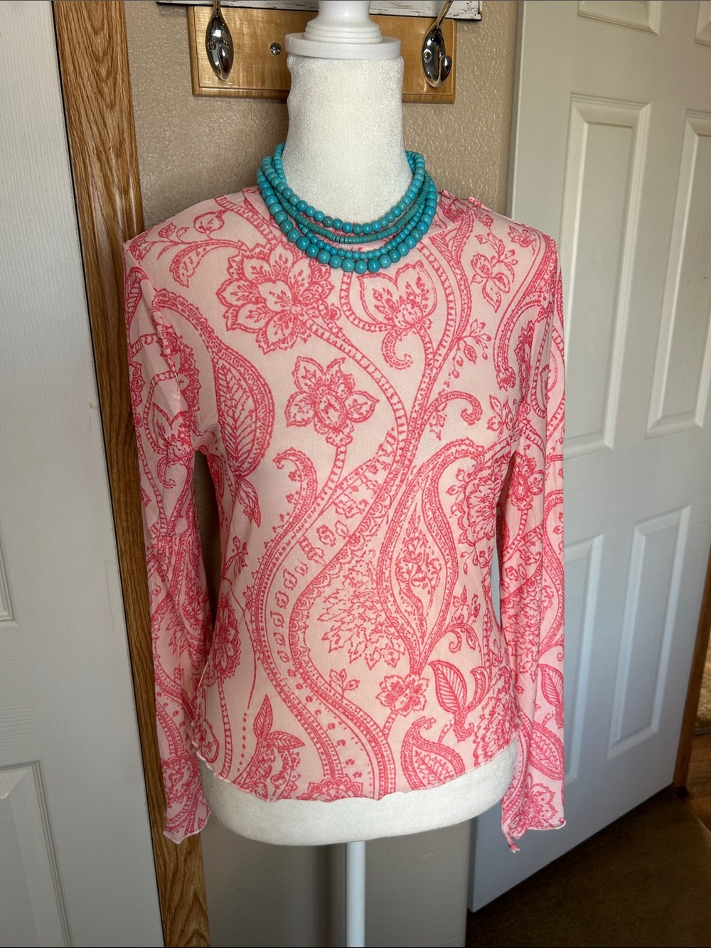 Pink Paisley Mesh Long-Sleeve Top - Picture 3 of 6
